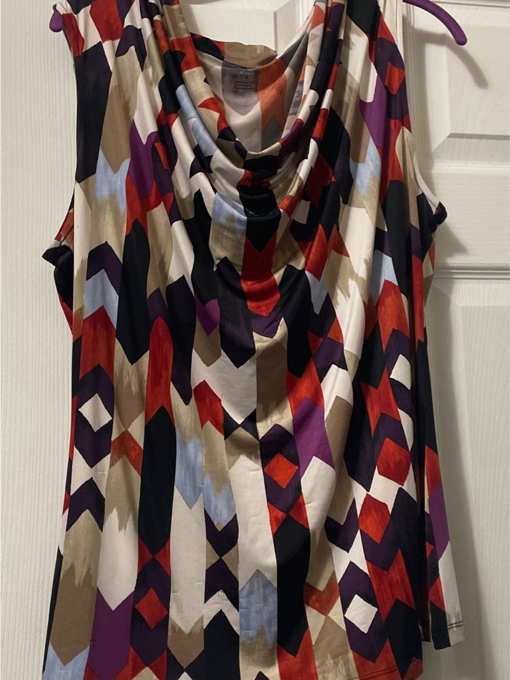 Calvin Klein Multicolor Geometric Cowl Neck Sleeveless Blouse